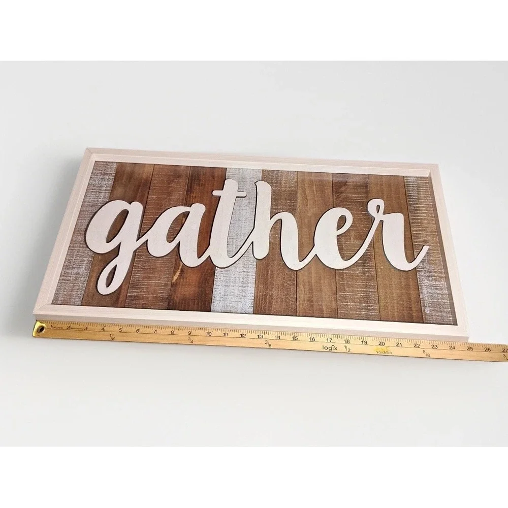 Sign of the Times Rustic‎ Wood Gather Wall Art Plaque Farmhouse Decor 24x13